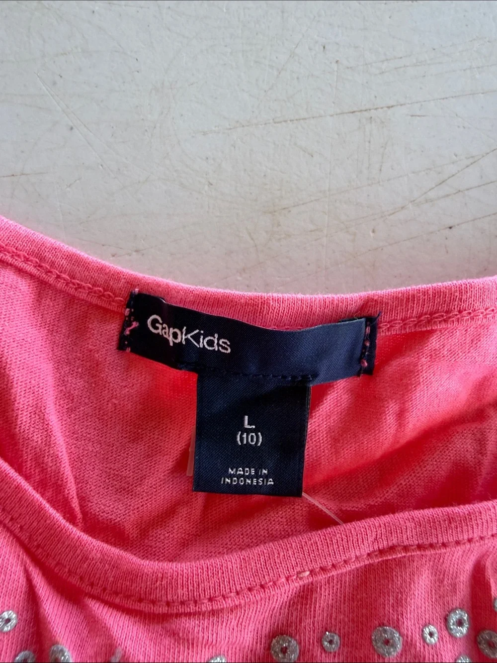 GAPKIDS Glitter Pink Coral Long Sleeve Tee with Neck Embellishment